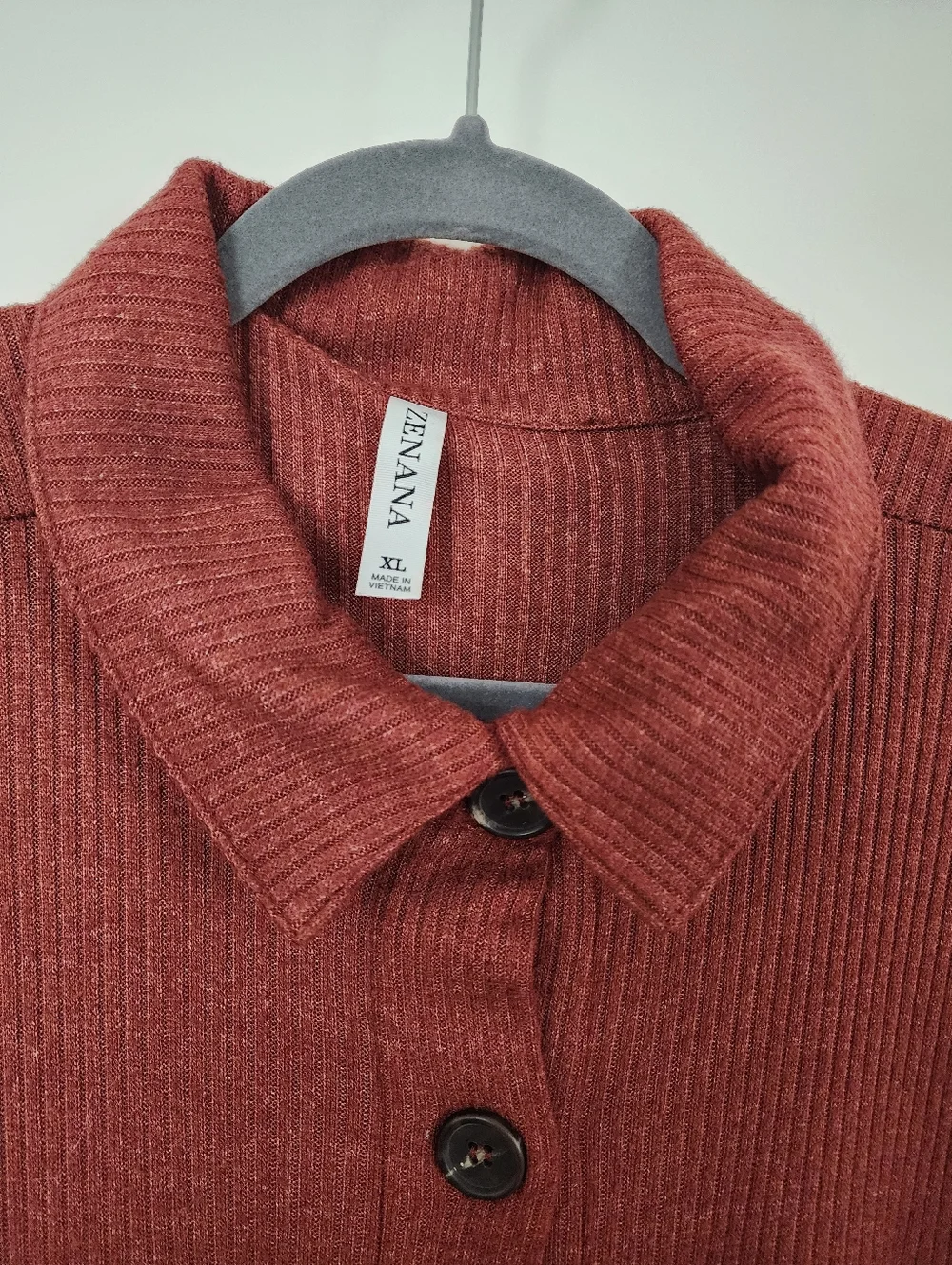 Zenana Ribbed Button-Up Shacket in Rust Size XL. - Picture 4 of 9